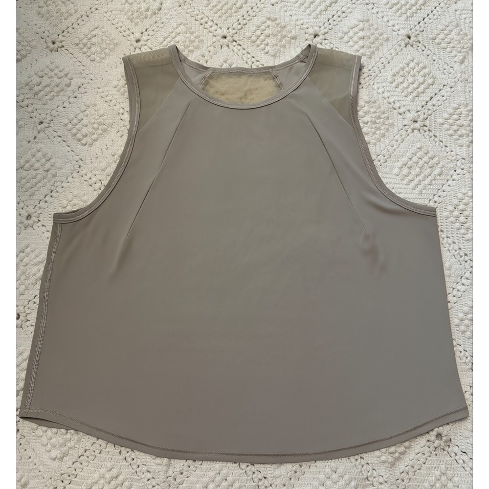 Lululemon Essential Tank Top Taupe Mesh Back Pleated Athletic Sleeveless Shirt